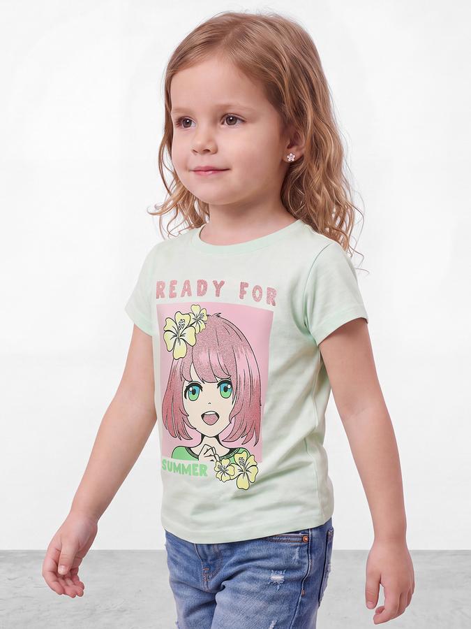 R&B Girls Green Kawaii Graphic Print  Short Sleeves Pure Cotton T-shirt