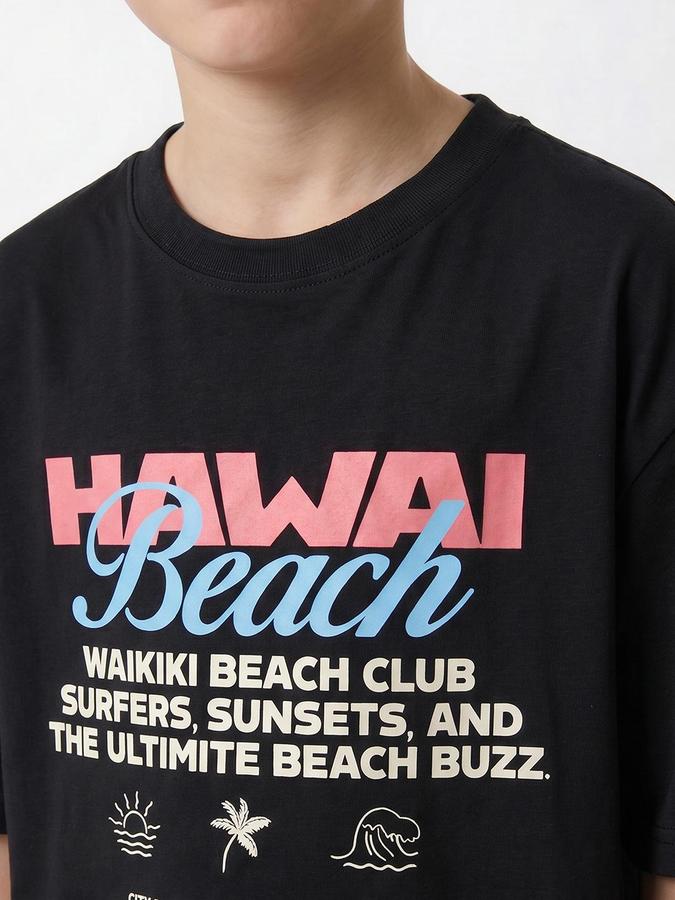 R&B Boys Black Short sleeve Round Neck Vacay Edit Beach Graphics Bold Graphic Pure Cotton T-Shirt