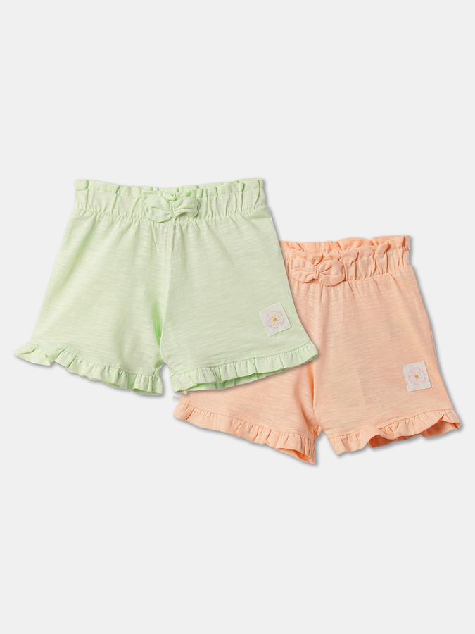 Girls Cotton Regular Fit Paperbag Waist Clean Hem Shorts