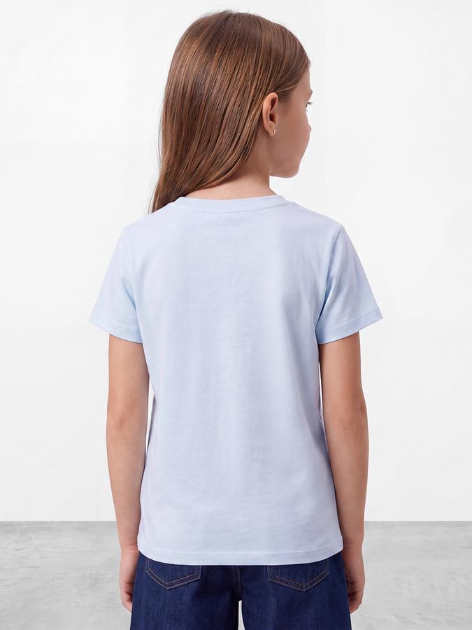 R&B Girls Blue Floral Printed  Short Sleeves Pure Cotton T-shirt