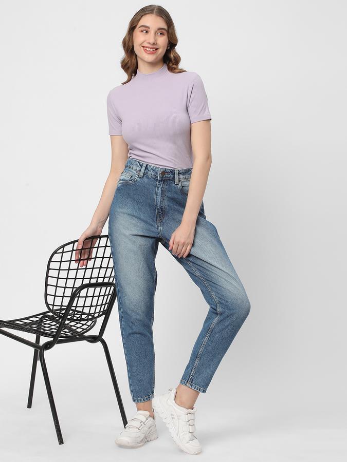 Women Ribbed Regular Fit High-Neck Top image number 1