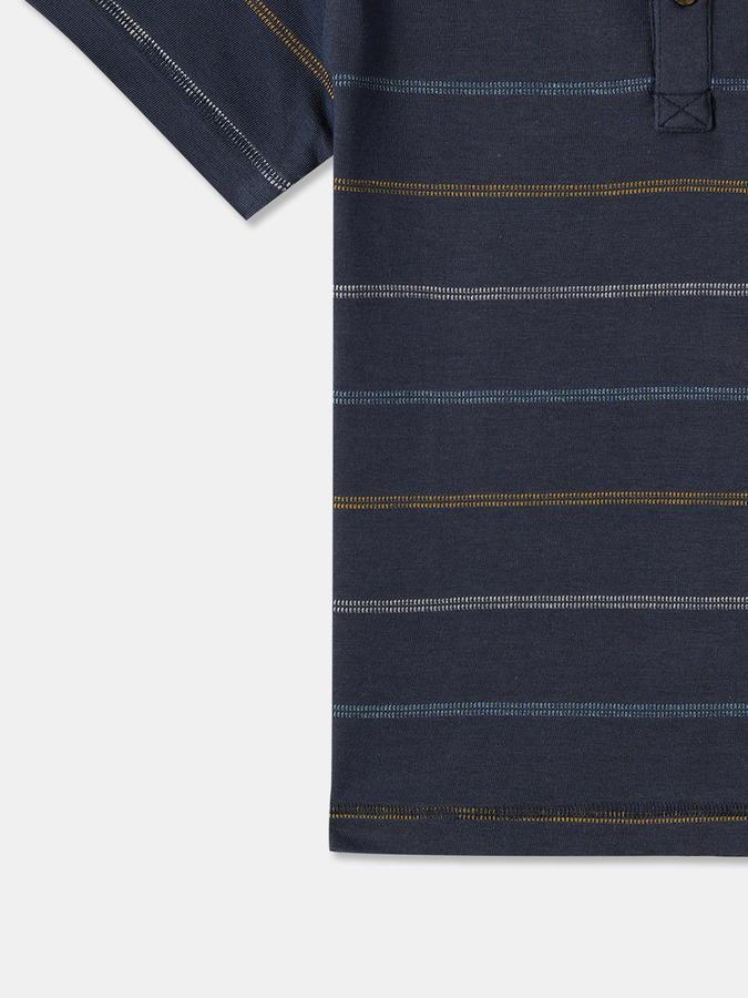 Striped T-Shirt with Henley Neck and Short Sleeves image number 3