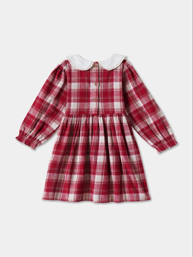 R&B Red Checked  Girls Long Sleeves Dress