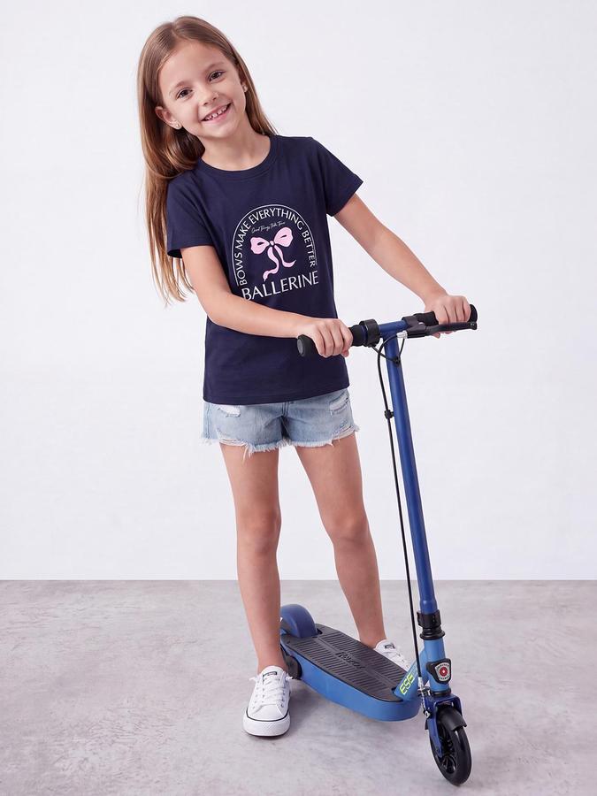 R&B Girls Blue Graphic Print Short Sleeves Round Neck Pure Cotton T-Shirt