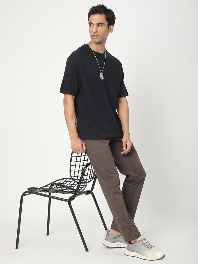 Men Polycotton Regular Fit Crew Neck Textured T-shirt