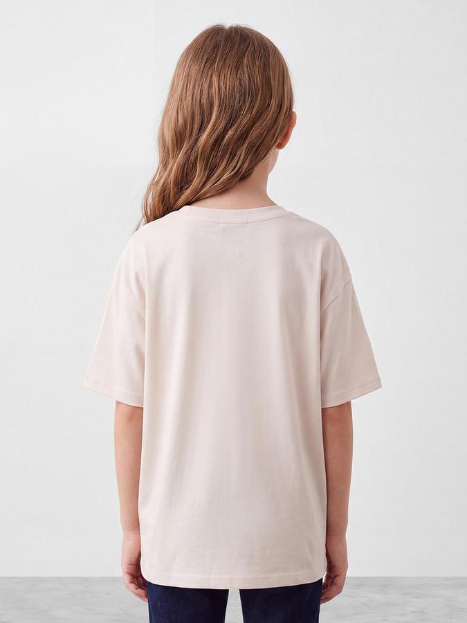 R&B Girls Beige Typography Print Short Sleeves Round Neck Pure Cotton T-Shirt