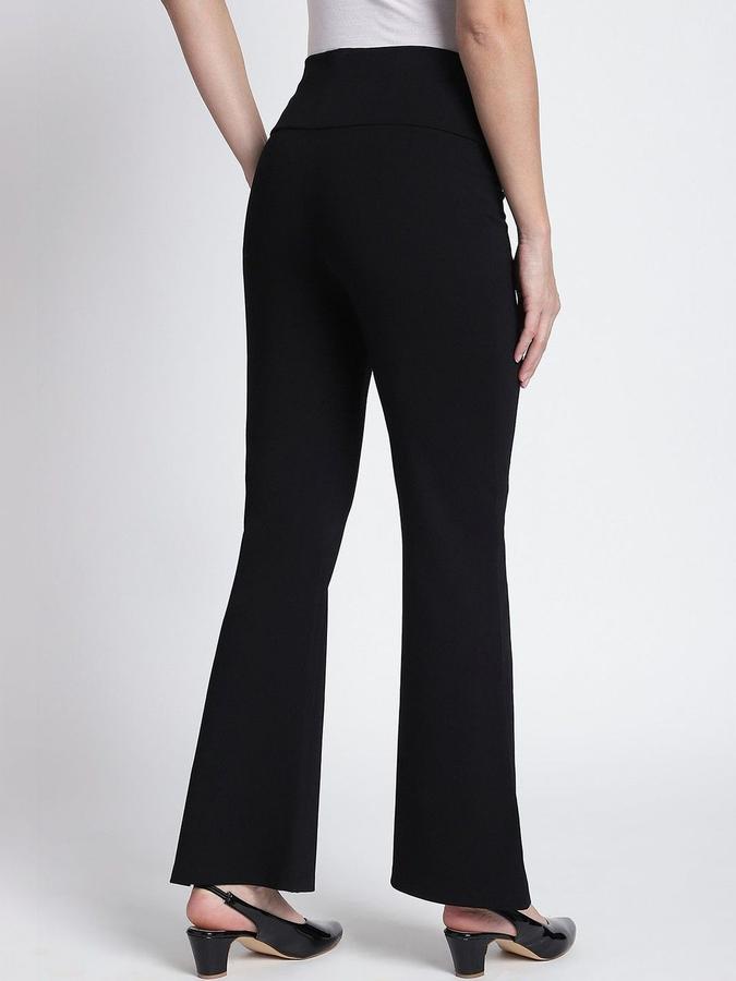 R&B Women Black Solid Regular Fit Trousers