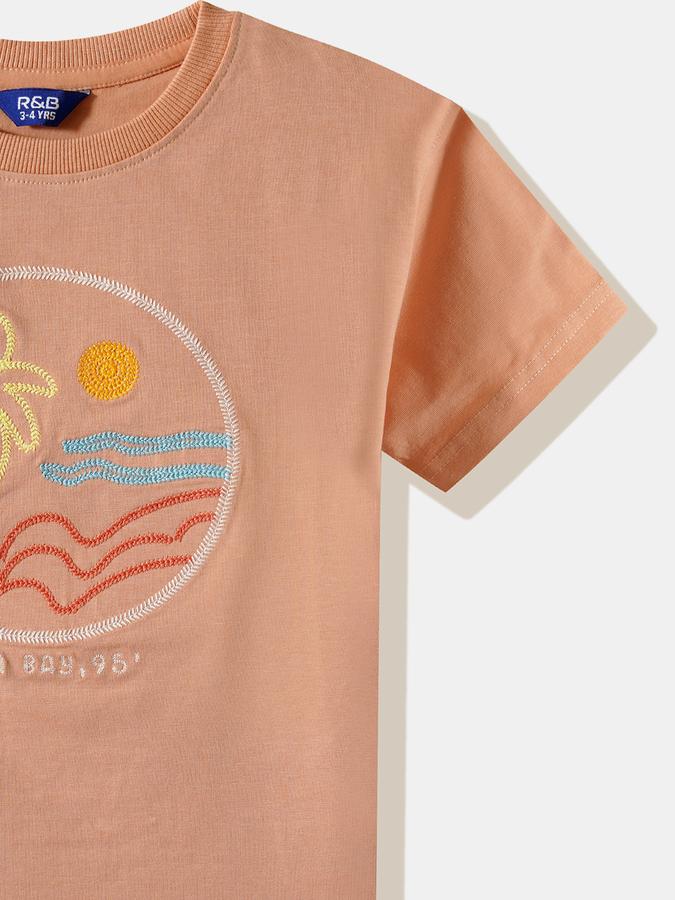 Boys Cotton Regular Fit Crew Neck Embroidered T-shirt