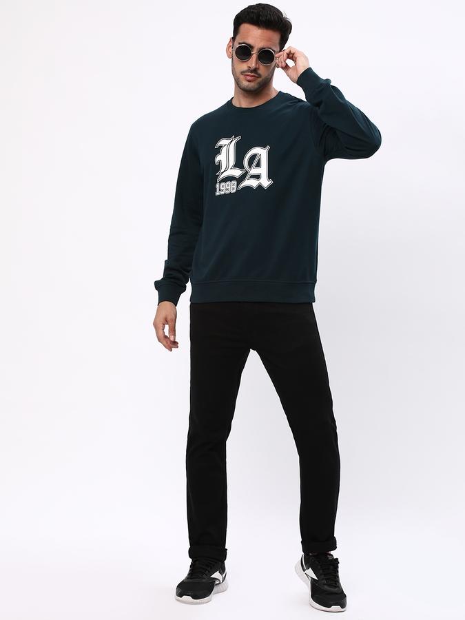 Men Cotton Regular Fit Crew Neck Graphic Print Sweatshirt