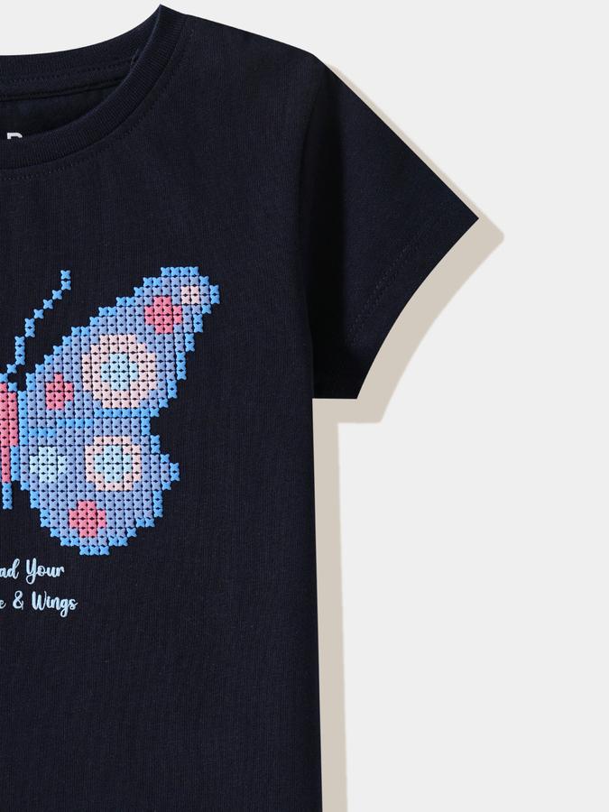 Girls Cotton Regular Fit Crew Neck Graphic T-shirt