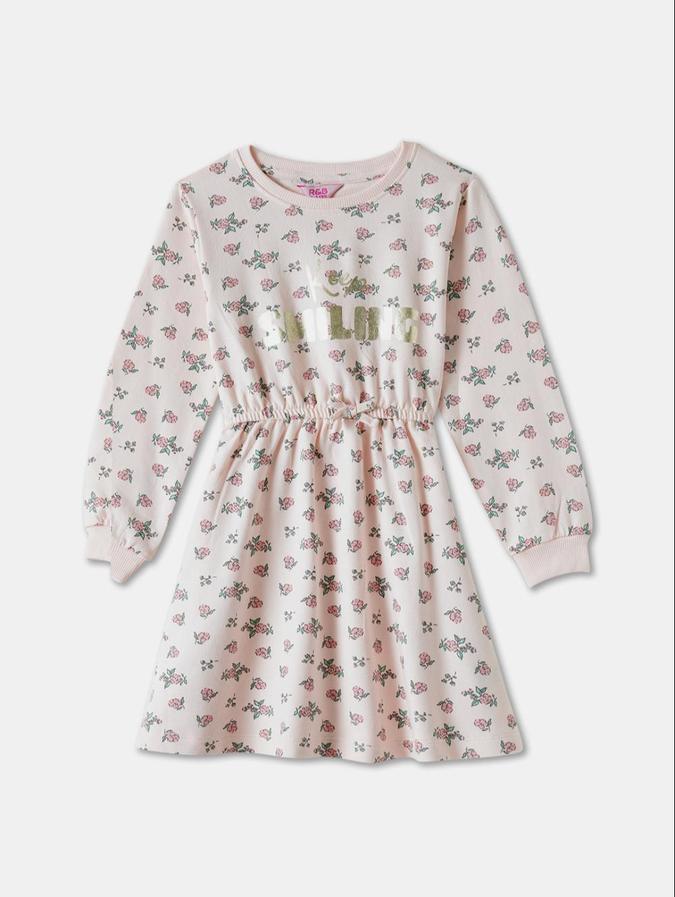 R&B Orange Floral Printed Girls Long Sleeves Dress