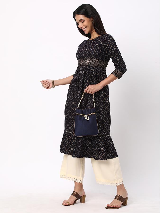 R&B Women's Printed Regular Flared Kurta 3-Q Sleeves image number 1