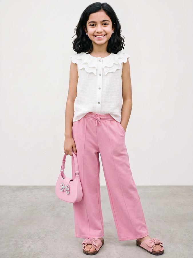R&B Girls Pink Textured Elasticated waist Pant