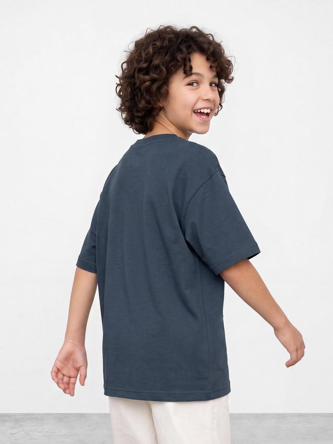 R&B Boys Teal Graphic Print Short Sleeves Round Neck Pure Cotton T-Shirt