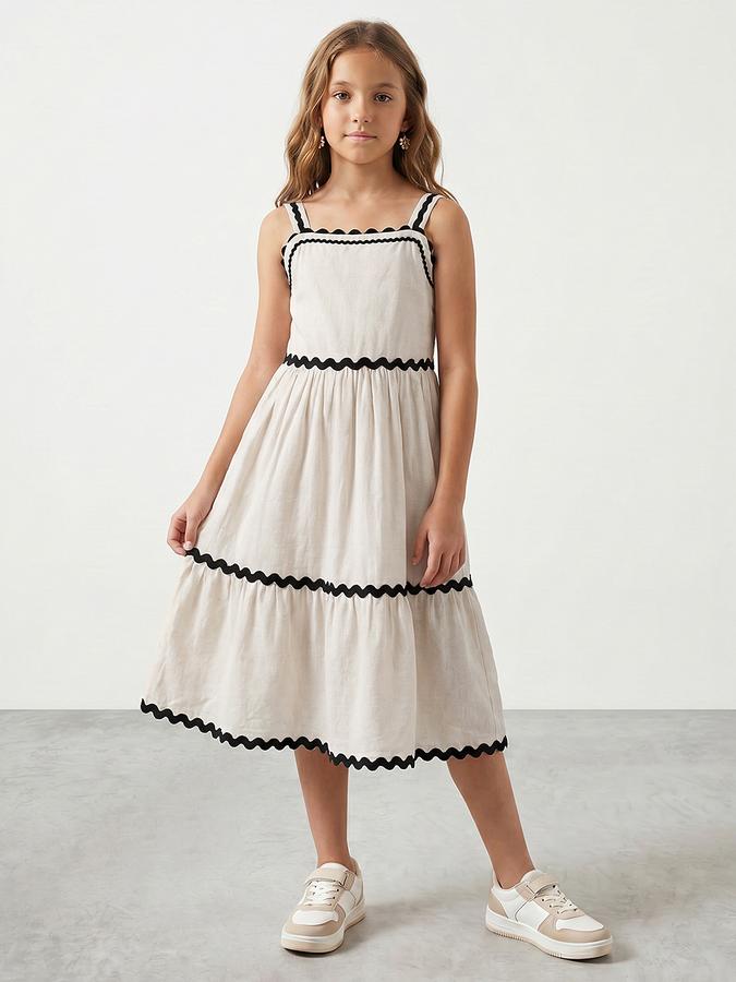 R&B Girl Beige Regular Fit Solid Sleeveless Fit and Flare Dress