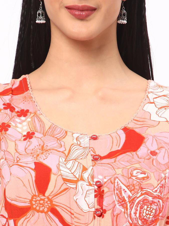 Women Rayon Regular Fit Shirt Collar Printed Kurta