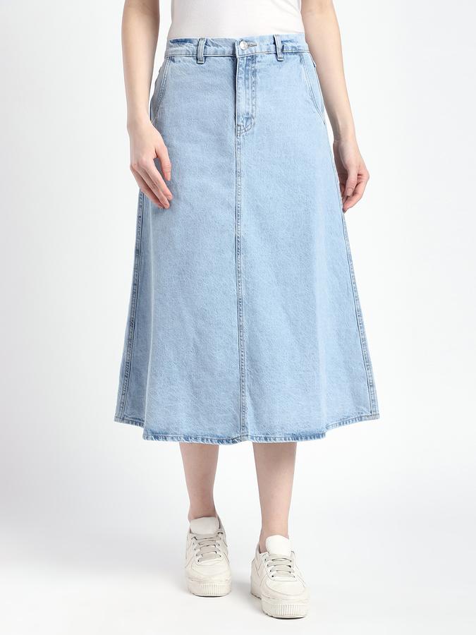Women Denim Midi A-Line Skirt