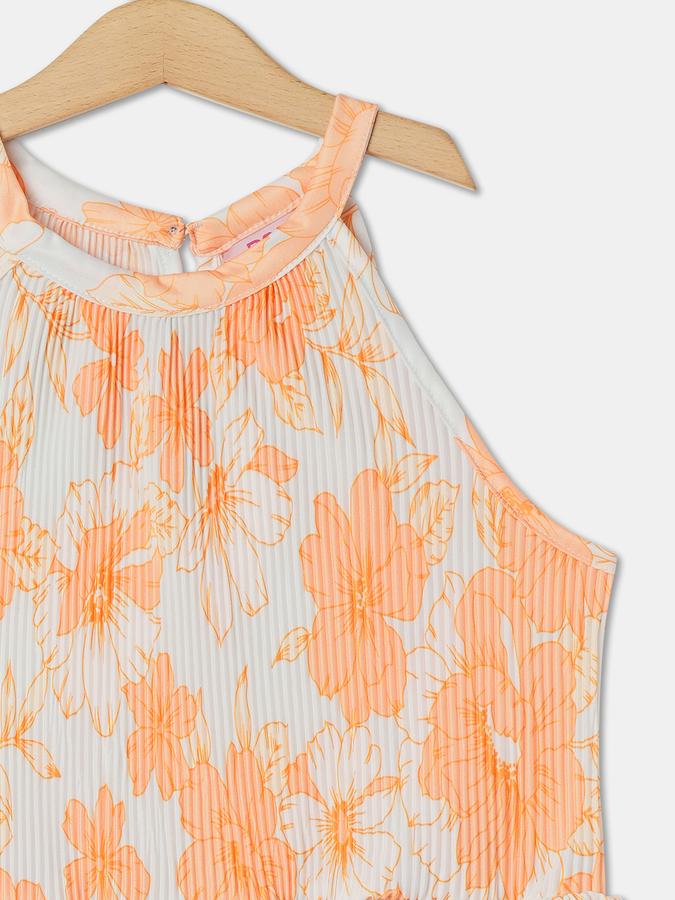 Girls Polyester Regular Fit High Neck Sleeveless Floral Top