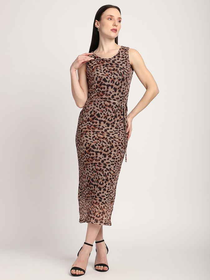 R&B Women Beige Animal Print Sleeveless Midi Dress