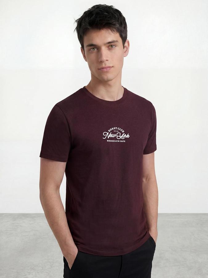 R&B Maroon Men Printed Short Sleeves Tshirt