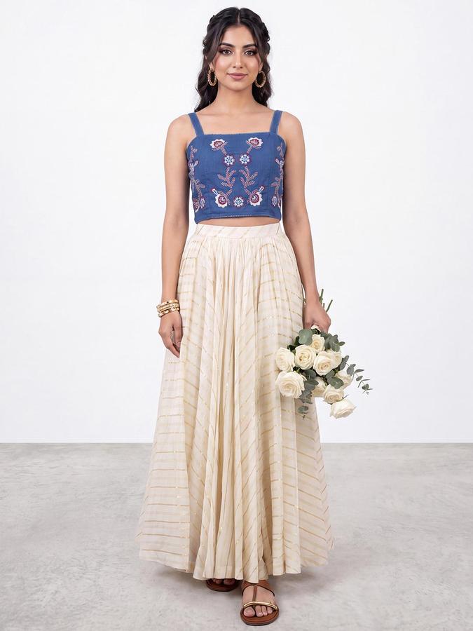 R&B Womens Blue Square Neck Sleeveless Floral Embroidered Strappy Fitted Crop Top