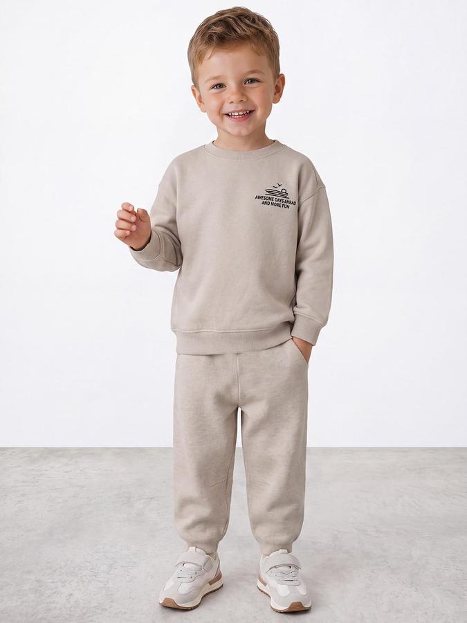 R&B Boys Beige Front And Back Print Round Neck Long Sleeves Regular Fit Sweatshirt
