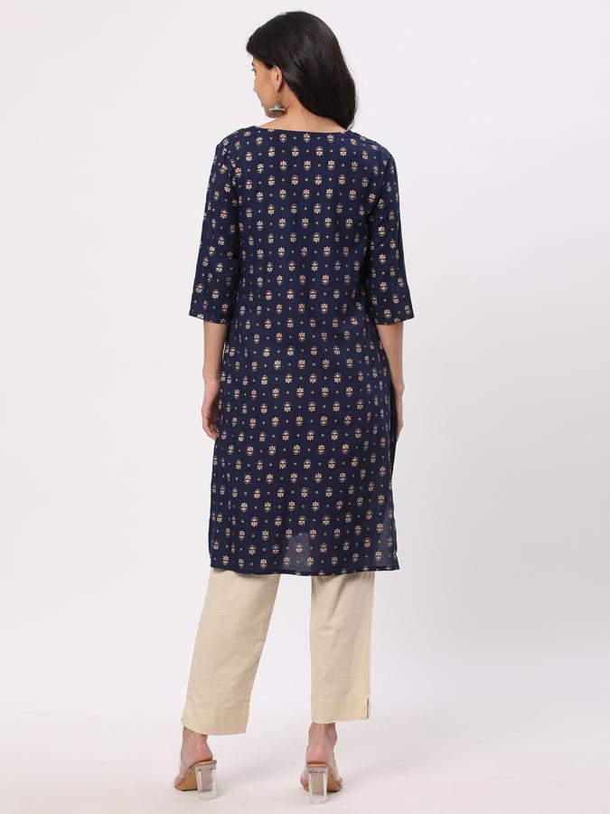 Women Rayon Regular Fit Round Neck Printed Kurta