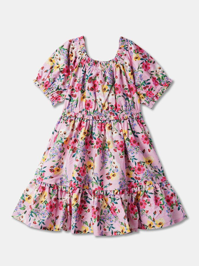 Girls Polyester A-Line Round Neck Printed Dress