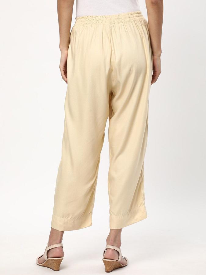 R&B Women Beige Solid Regular Fit Trousers