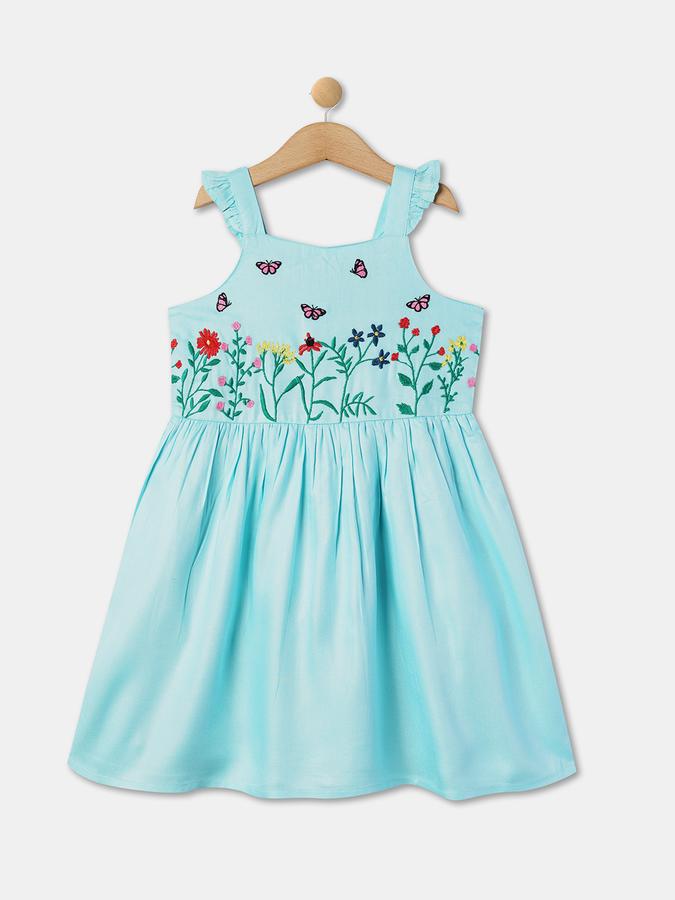 Girls Cotton A-Line Round Neck Embroidered Dress