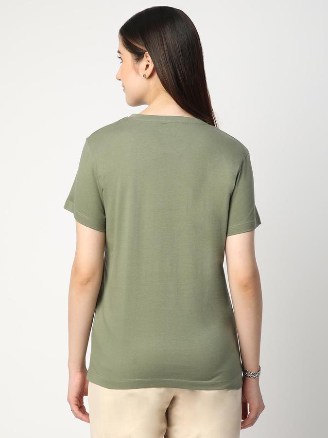 Women Cotton Regular Fit Crew Neck Embellished T-shirt
