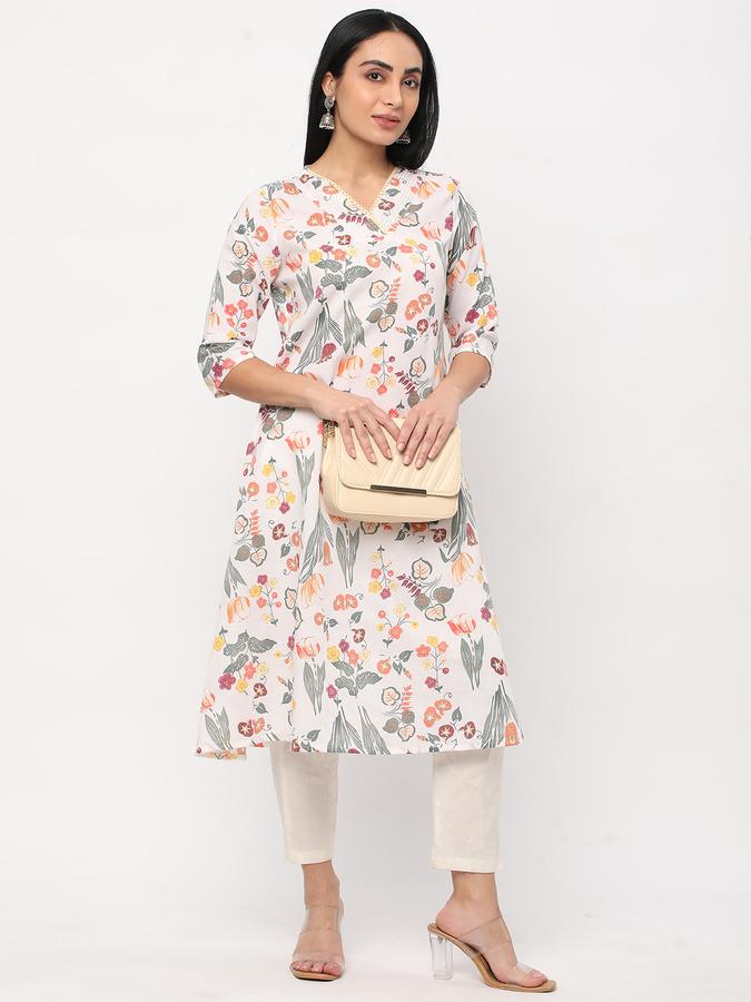 Women Polyester Blend Regular Fit V Neck Printed Kurta