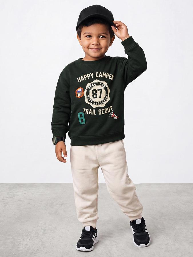 R&B Boys Green Graphic Print Round Neck Long Sleeves Sweatshirt
