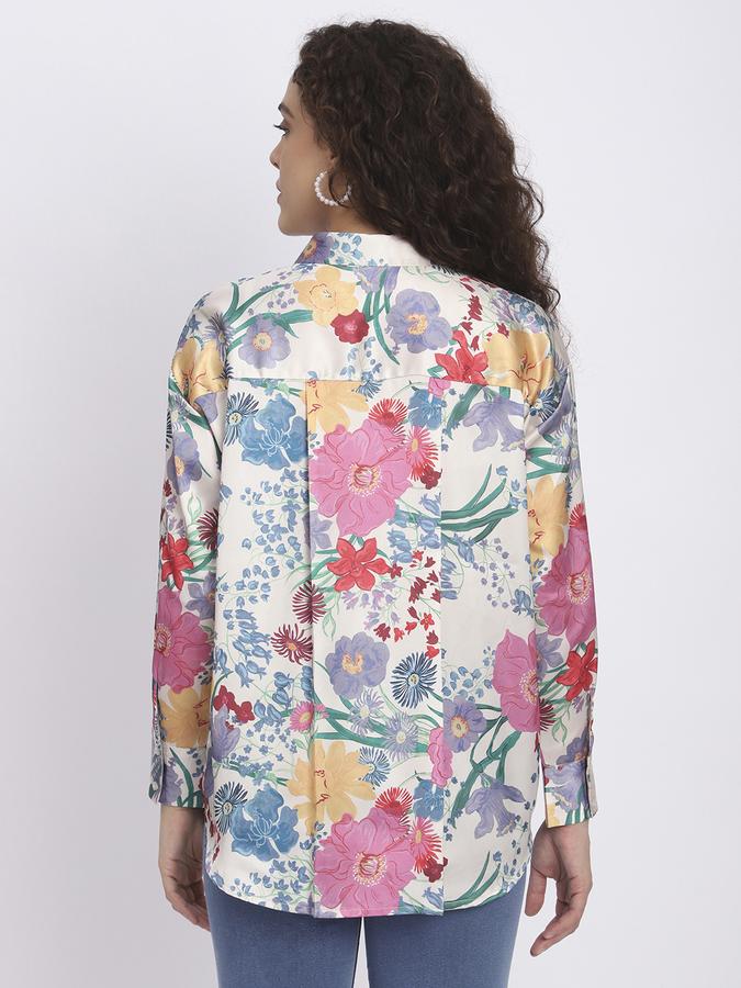 R&B Women Off White Botanical Print Longline Shirt