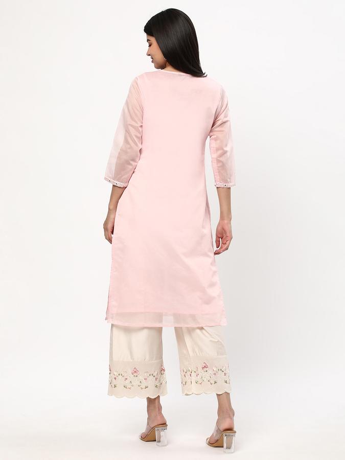 Women Polyester Regular Fit Round Neck Embellished Kurta