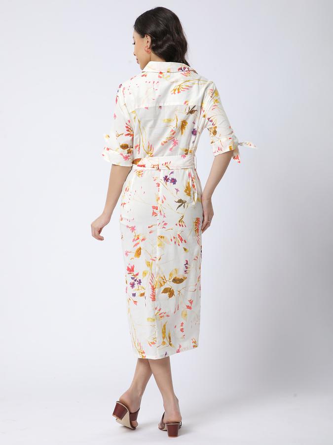 R&B Women Ivory Floral Print Shirt Dress