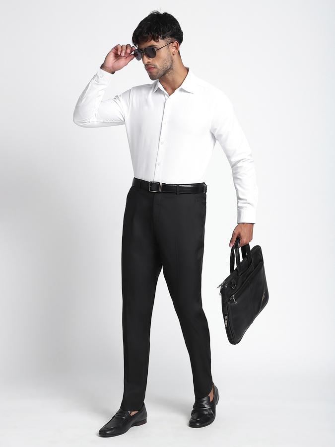 Men Cotton Blend Regular Fit Point Collar Solid Shirt