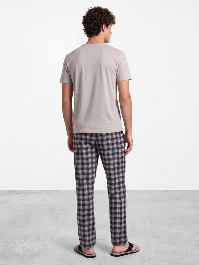 R&B Men Navy Blue Checked Pure Cotton Mid Rise Lounge Pants