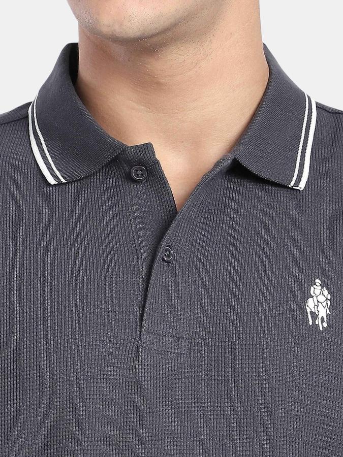 R&B Grey Solid Men Short Sleeve Polo T-shirt