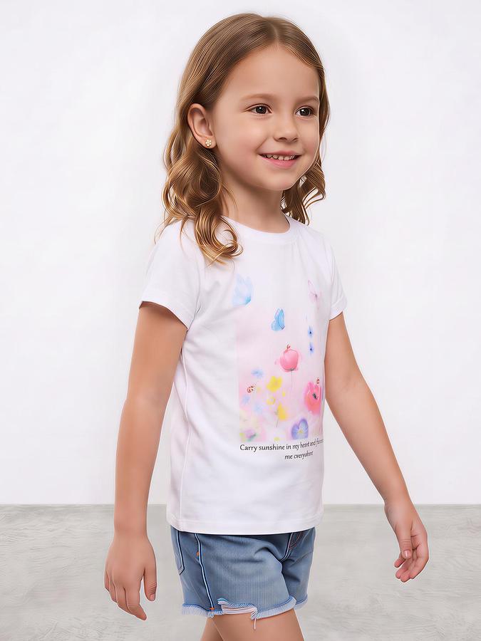 R&B Girls Ivory Butterfly Print Short Sleeves Round Neck Pure Cotton T-Shirt