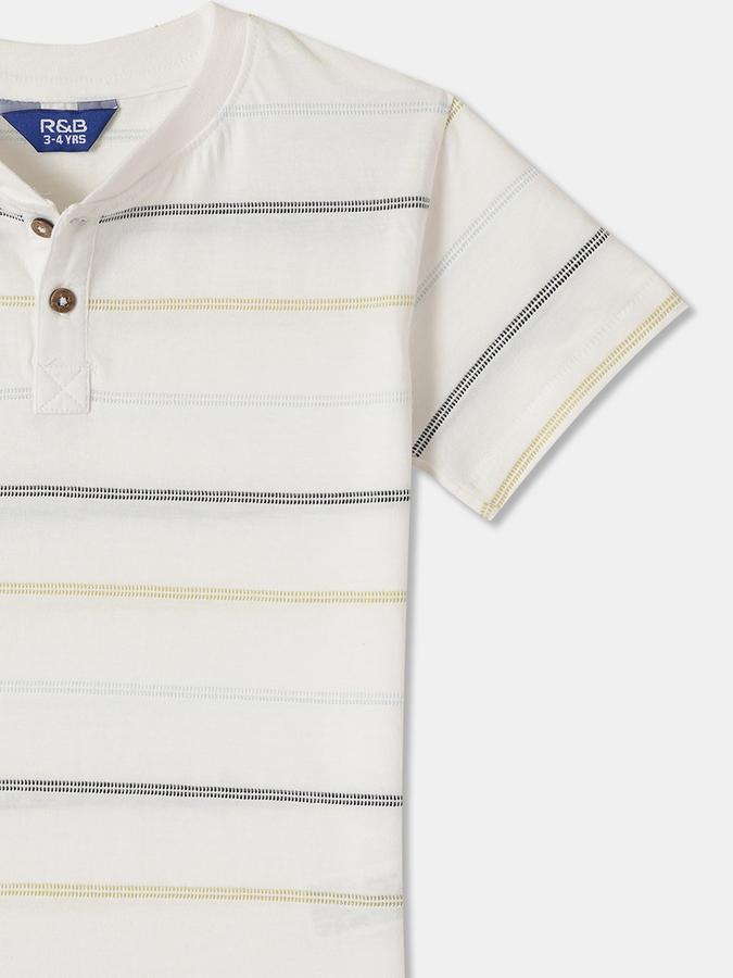 Striped T-Shirt with Henley Neck and Short Sleeves image number 2
