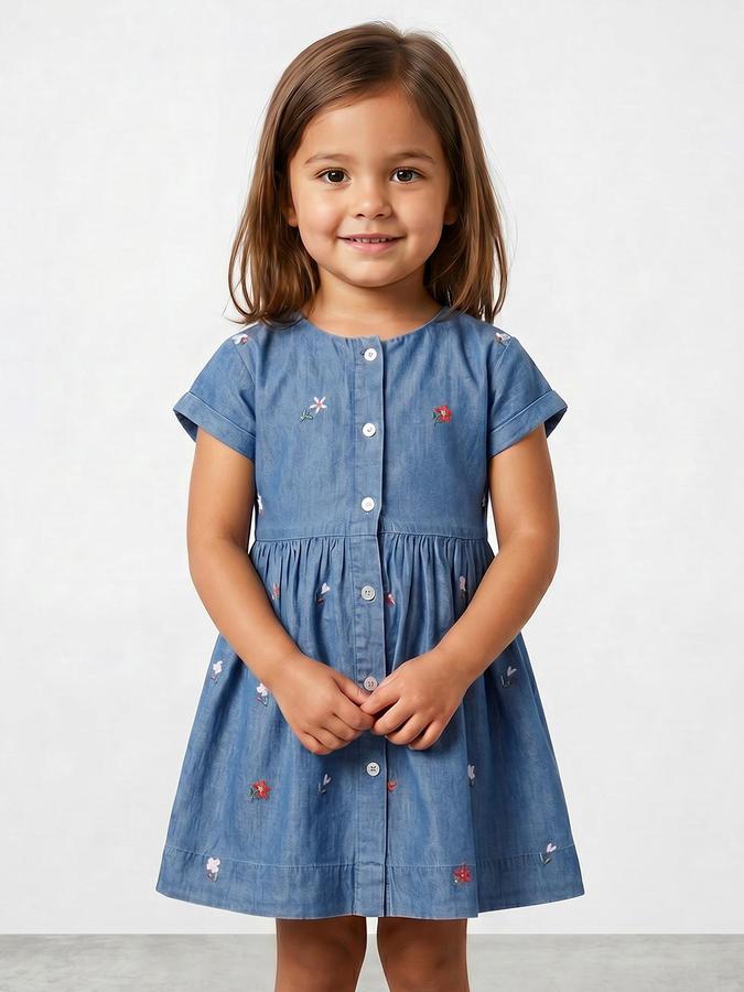 R&B Blue Cotton Printed Girls Dresses