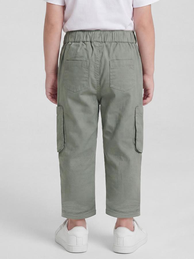 R&B Olive Solid Boys Mid-Rise Regular Fit Trouser