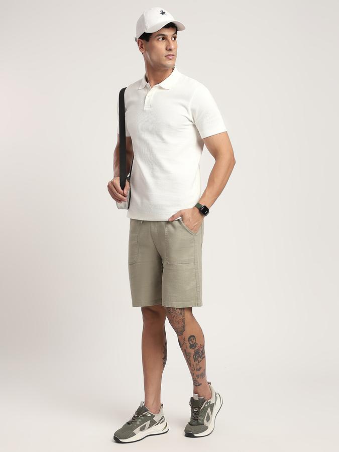 Men Cotton Blend Regular Fit Drawstring Waist Solid Shorts