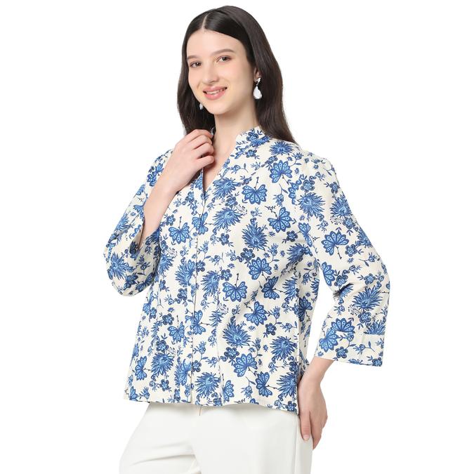 R&B Women Dark Blue Floral Print Shirt