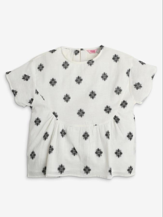 R&B Girls Off White Short Sleeves Printed Top