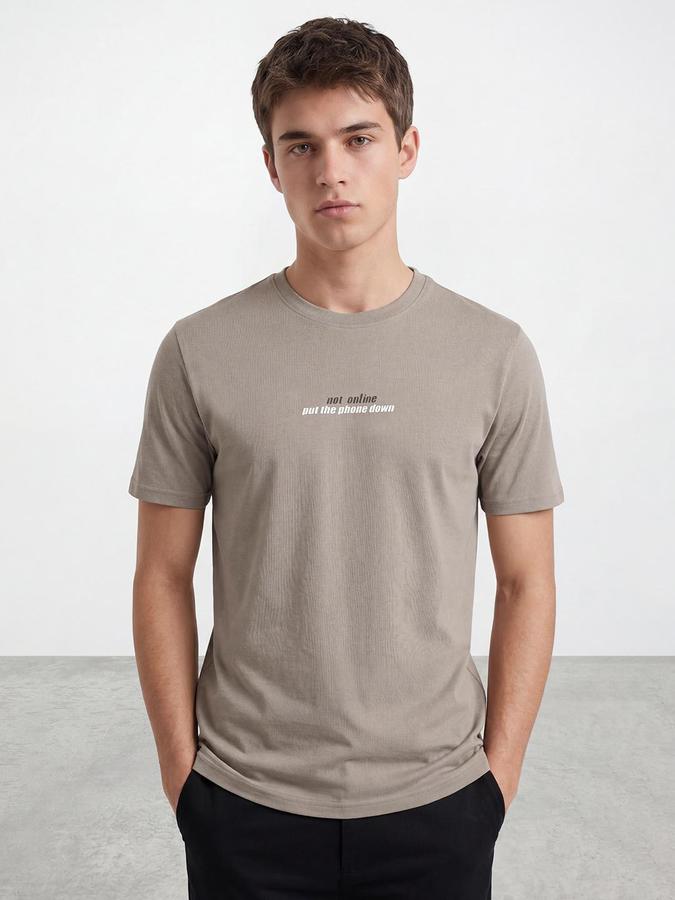 R&B Beige Men Printed Short Sleeves Tshirt