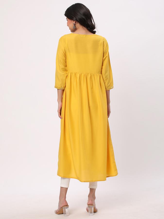 Women Polyester Blend Regular Fit V Neck Embellished Kurta