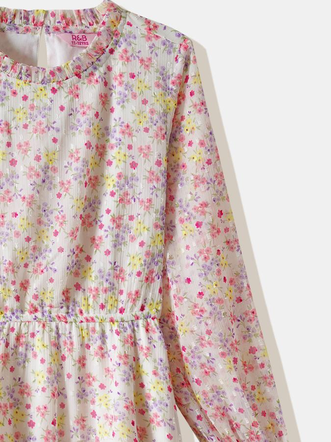 Girls Polyester Regular Fit Round Neck Ruffled Dress
