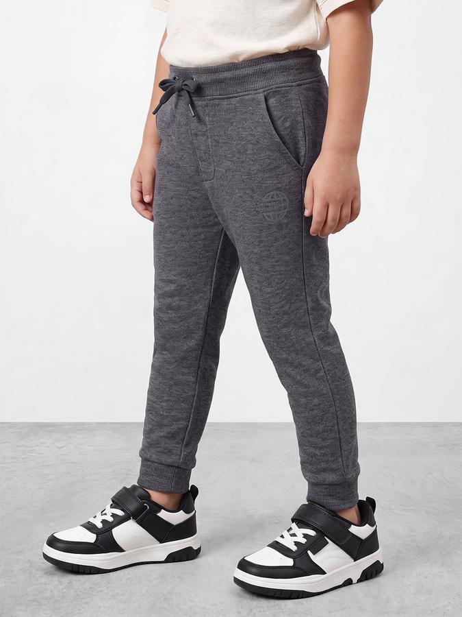 R&B Boys Charcoal Printed Pure Cotton Mid Rise Joggers